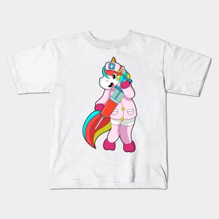 Unicorn as Nurse at Vaccination & Syringe Kids T-Shirt